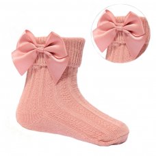S123-RO: Rose Gold Ankle Socks w/Large Bow (0-24 Months)